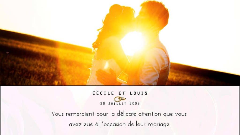 carte de remerciement mariages